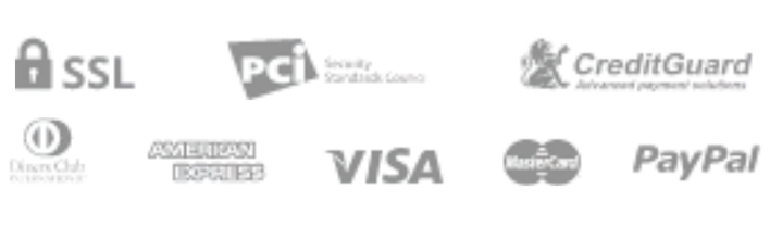 תשלום מאובטח: SSL, PCI, CreditGuard, Diners, Amex, Visa, Mastercard