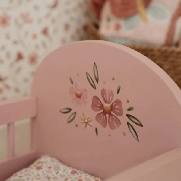 מיטה לבובה מעץ 'ורוד פרחים' Little Dutch