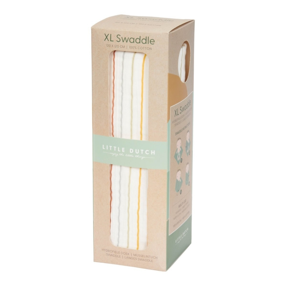 חיתול טטרה Swaddle 120X120 - לבן פסים Little Dutch