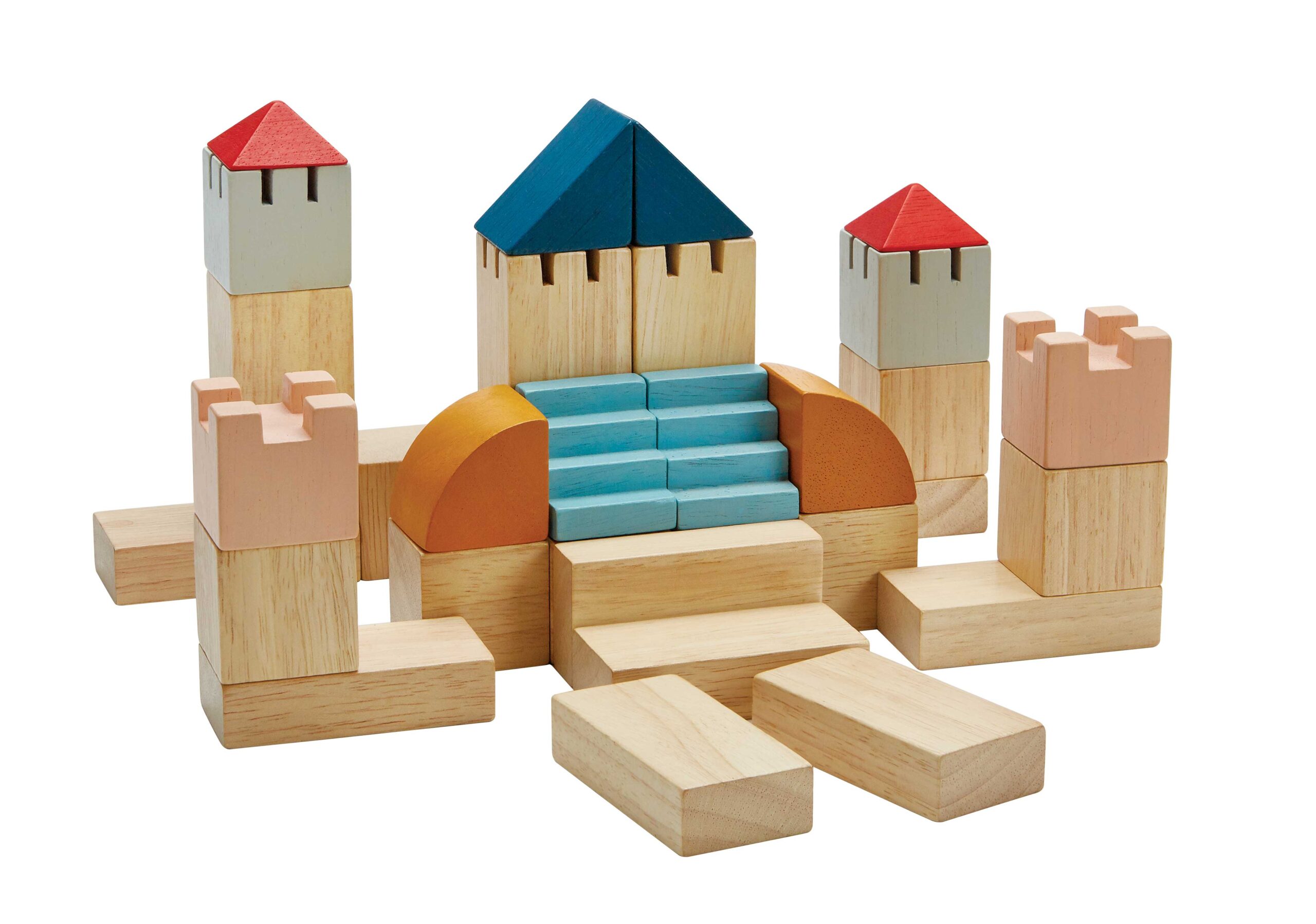 קוביות אדום כחול טירה Plan Toys
