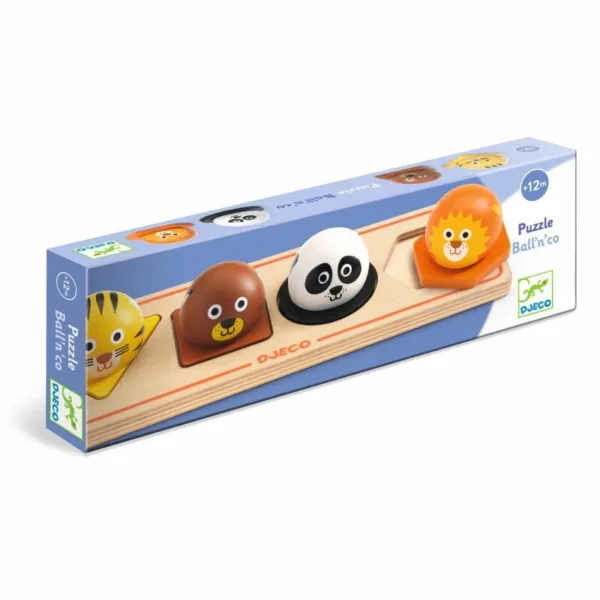 פאזל עץ חיות להתאמת צורות עם ידיות כדוריות Djeco