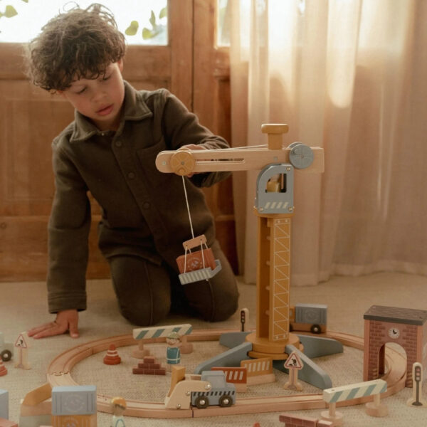 סט מנוף ואתר בנייה גדול מעץ Little Dutch