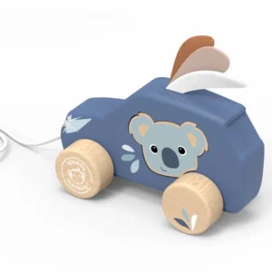 מכונית נגררת מעץ עם דמות דובי Speedy Monkey