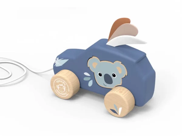 מכונית נגררת מעץ עם דמות דובי Speedy Monkey