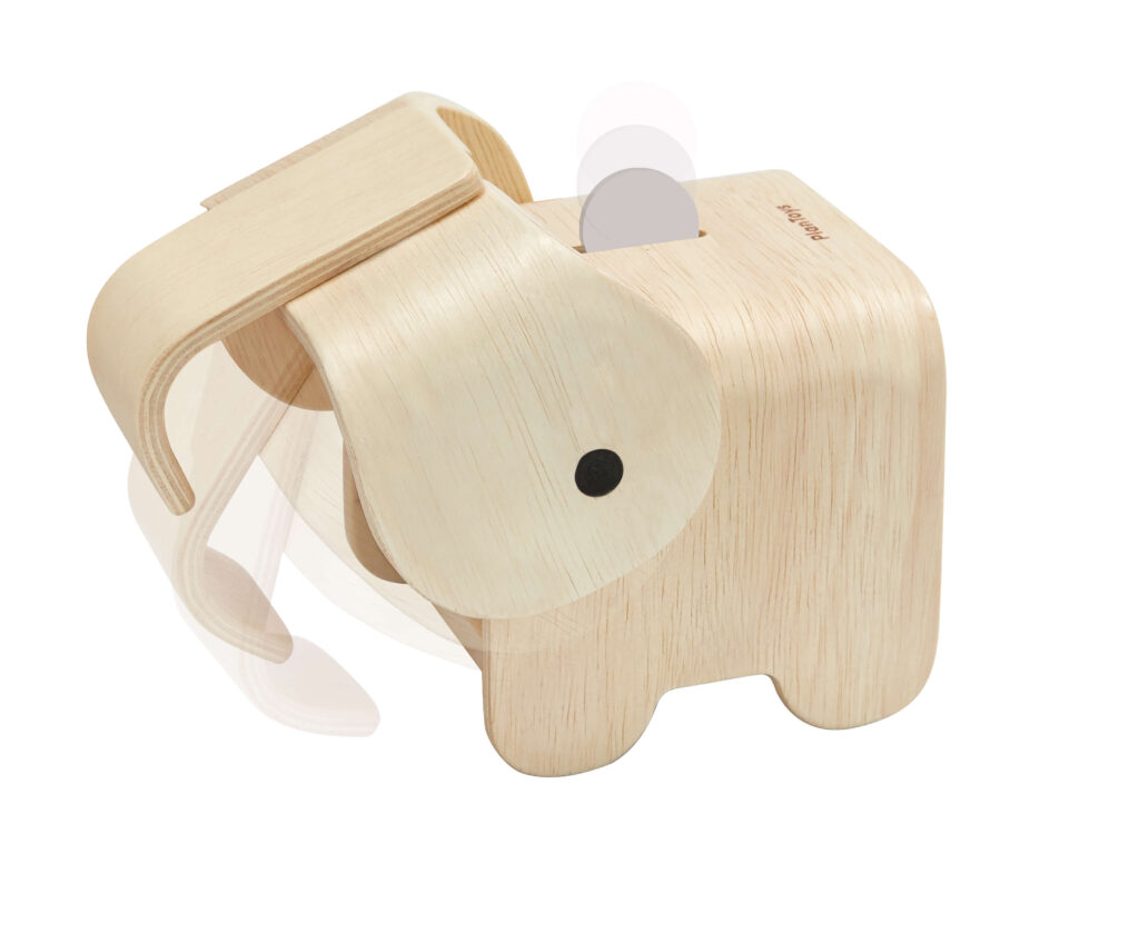 קופת חיסכון פיל מעץ גוון טבעי Plan Toys