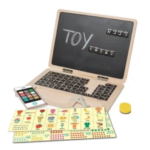 לפטוי מחשב נייד מגנטי מעץ לימוד אותיות מספרים