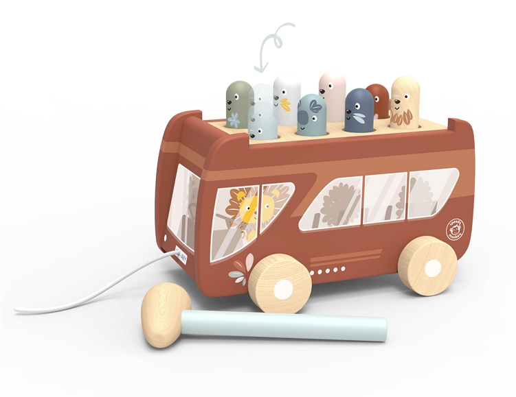 אוטובוס עץ 'הך פטיש' וצעצוע משיכה Speedy Monkey