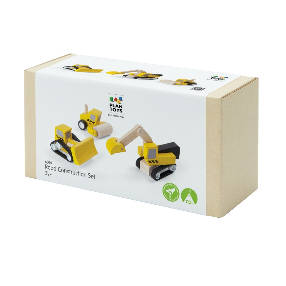 סט כלי רכב מעץ לעבודות בכבישים Plan Toys
