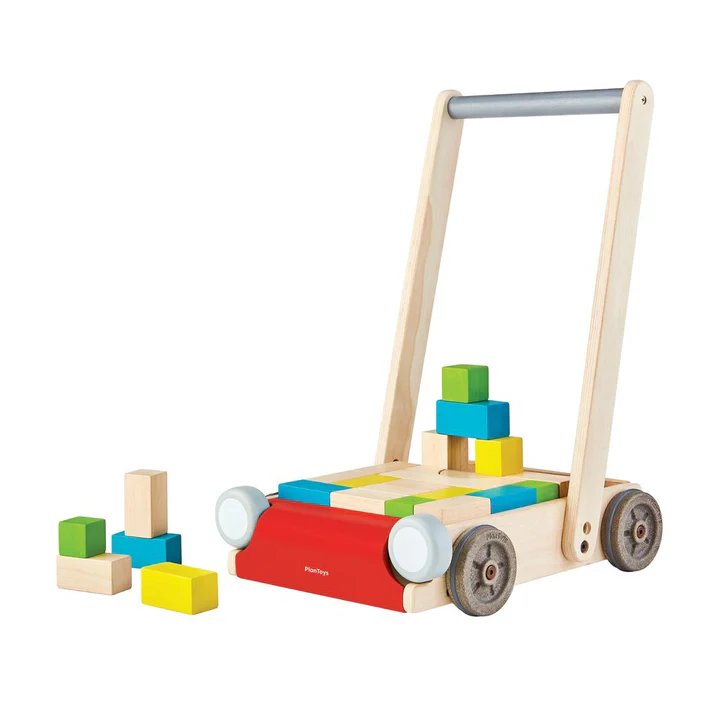 הליכון עגלת קוביות עץ Plan Toys