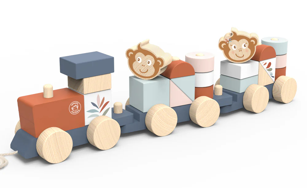 רכבת השחלה מעץ עם קוביות 'קוף' Speedy Monkey