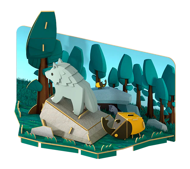 הרכבה זאב מגנטי עם שלד וסביבת מחיה 3D Halftoys