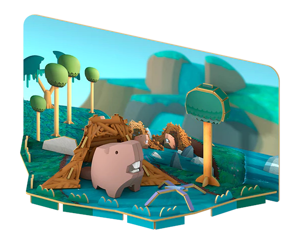 הרכבה בונה מגנטי עם שלד וסביבת מחיה 3D Halftoys