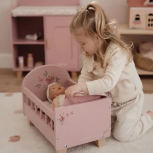 מיטה לבובה מעץ 'ורוד פרחים' Little Dutch
