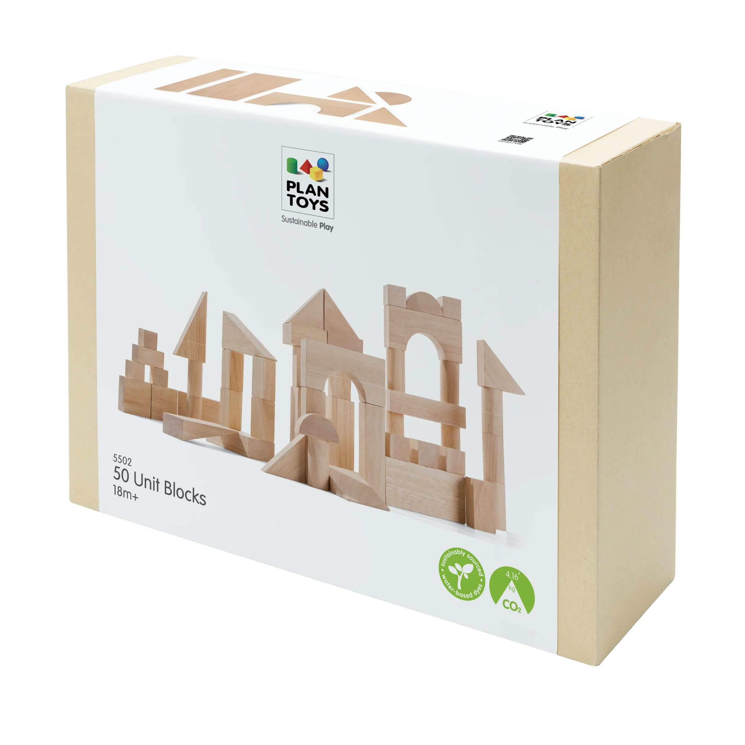 50 קוביות עץ טבעי גדולות Plan Toys