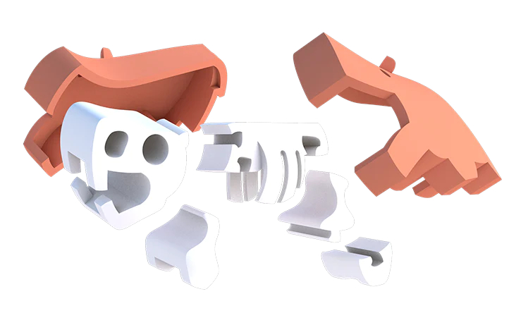 הרכבה היפופוטם מגנטי עם שלד וסביבת מחיה 3D Halftoys