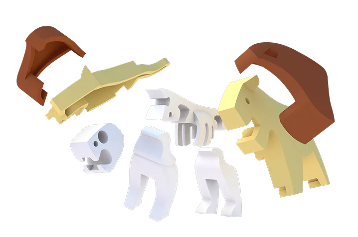 הרכבה אריה מגנטי עם שלד וסביבת מחיה 3D Halftoys