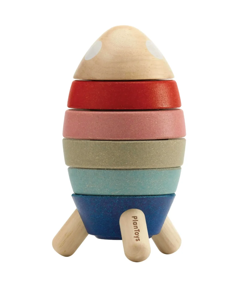 משחק התאמה והרכבה צבעוני מעץ חללית Plan Toys