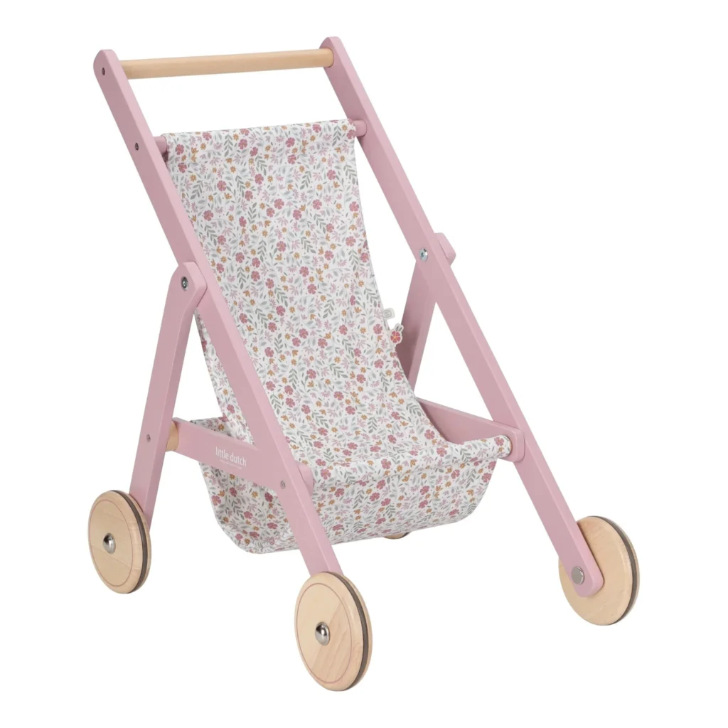 עגלת בובה טיולון מעץ 'אביב פרחוני' Little Dutch