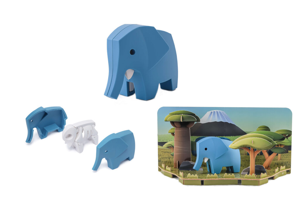 הרכבה פיל מגנטי עם שלד וסביבת מחיה 3D Halftoys