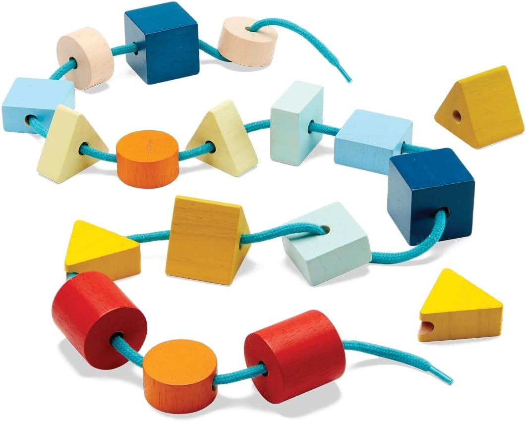 משחק השחלת צורות גיאומטריות צבעוני מעץ Plan Toys