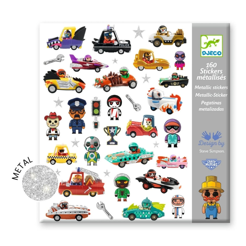 יצירה 160 מדבקות עולם הקרייזי מוטורס המנצנץ Djeco