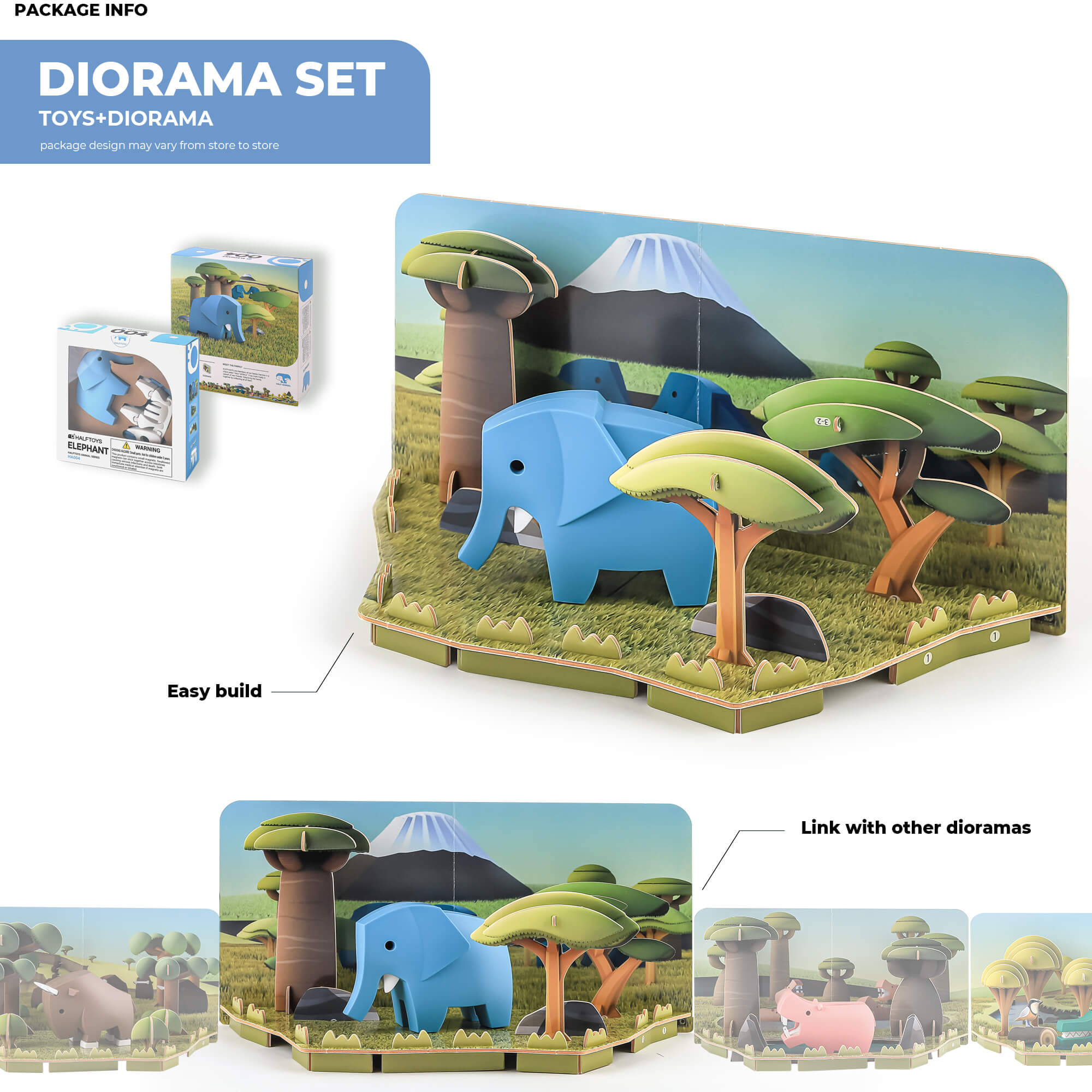 הרכבה פיל מגנטי עם שלד וסביבת מחיה 3D Halftoys
